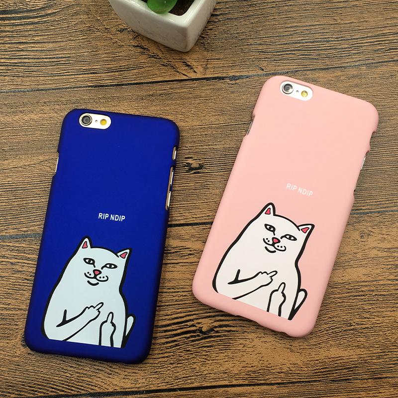 恶搞中指小贱猫iPhone6s手机壳苹果6Plus手机套情侣磨砂硬壳潮牌