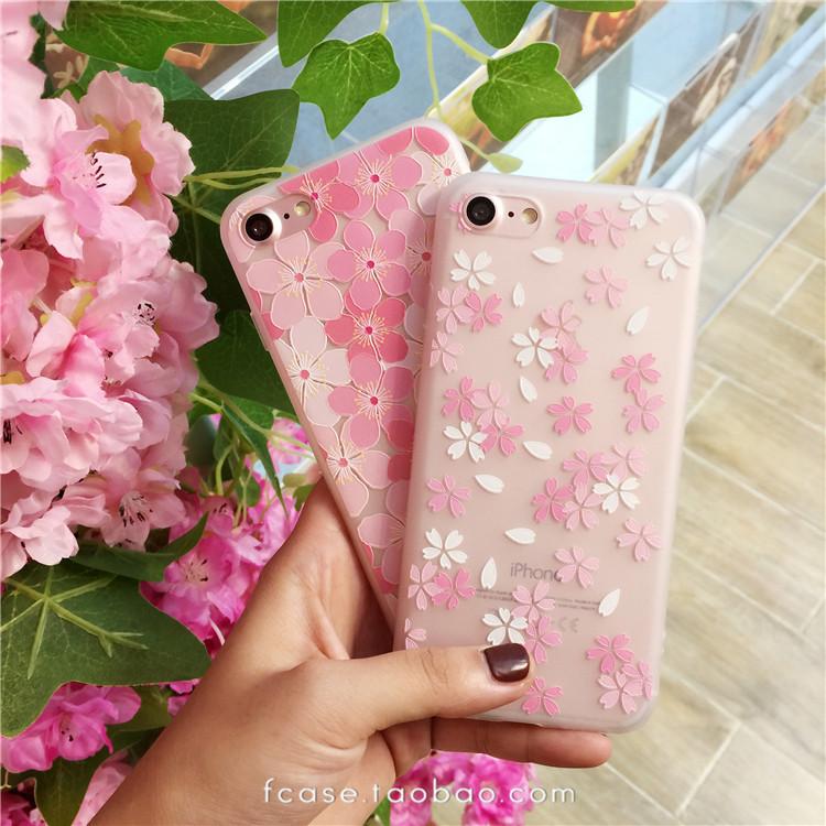 日韩清新粉色iphone7花瓣碎花苹果6s plus手机壳硅胶全包保护套女