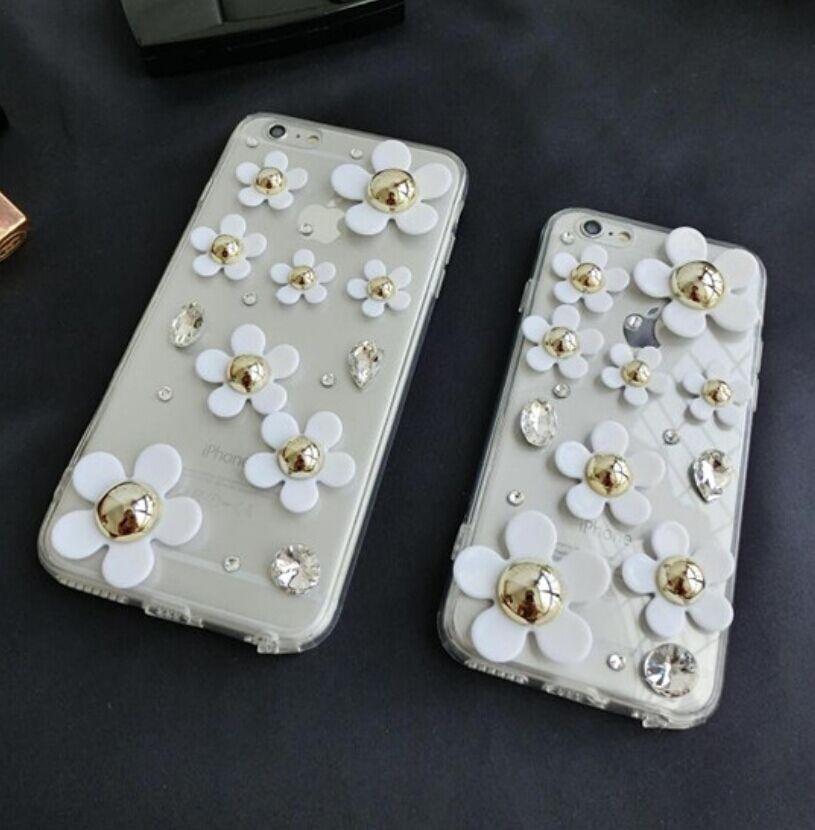 奢华水钻小雏菊立体花朵iphone6手机壳苹果6s plus透明硅胶壳5s软