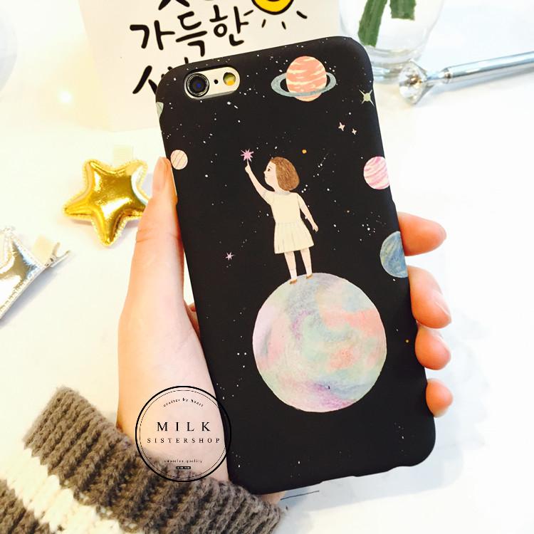 原创设计地球星空女孩iPhone6s手机壳苹果5s磨砂硬壳6plus保护套